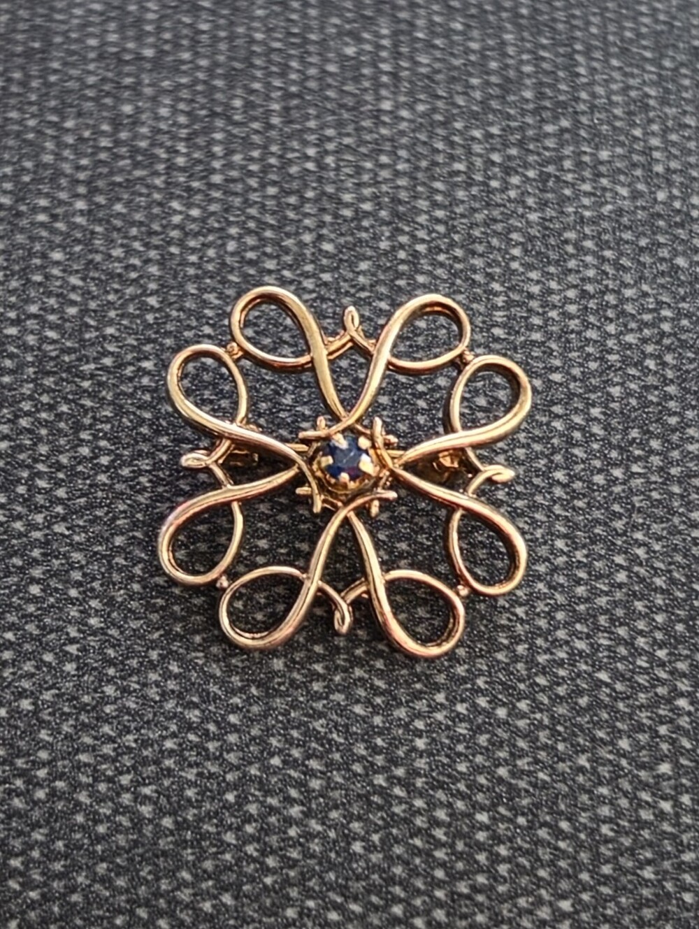 Rose Gold Floral Loop Brooch with Blue Center